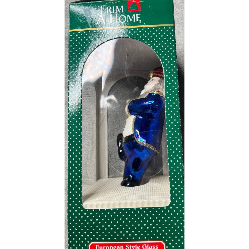 Trim A Home European Style‎ Glass Hand Blown Santa Christmas Ornament Blue 1996